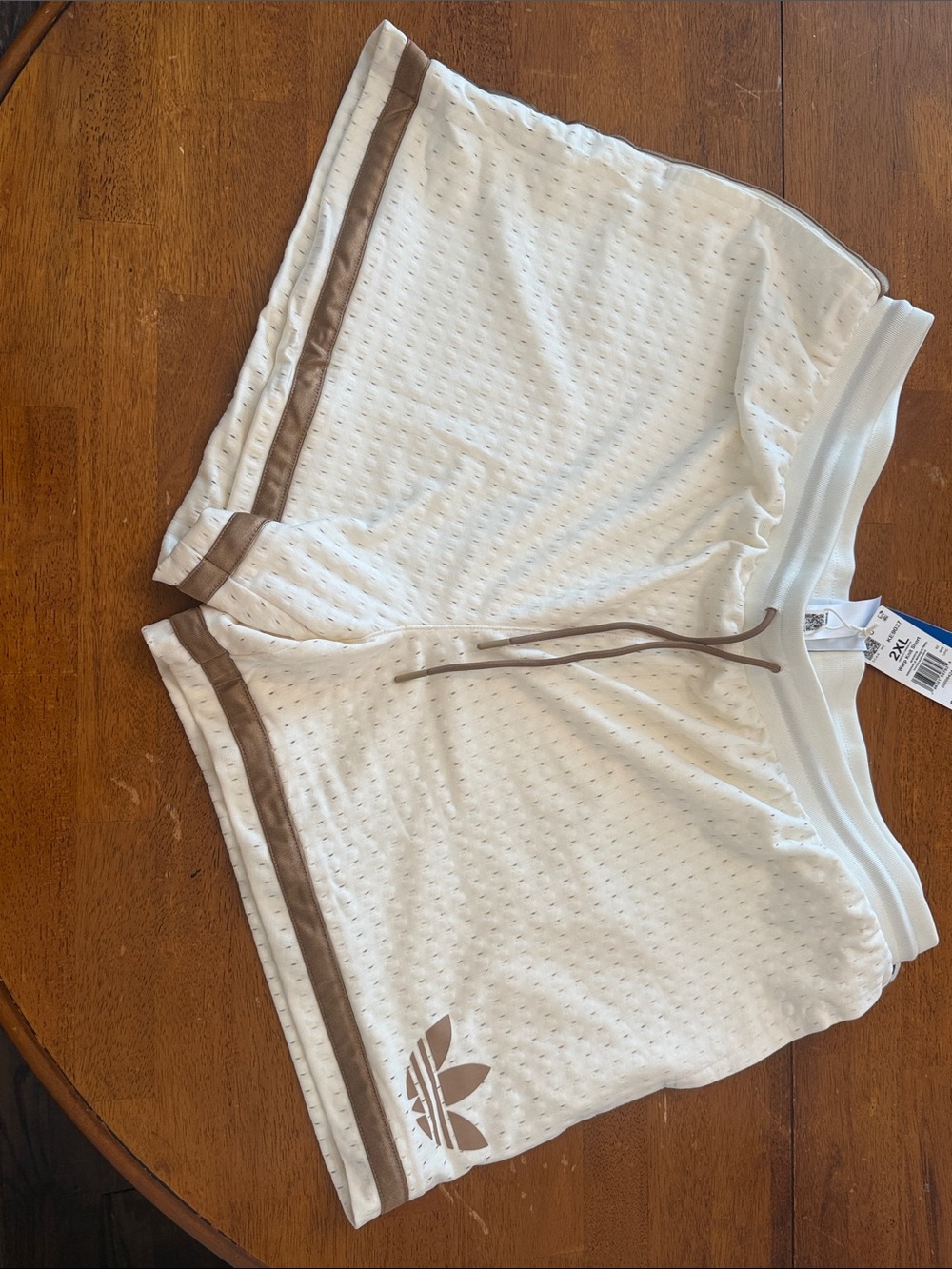 adidas White Athletic Shorts with Brown Trim xxl